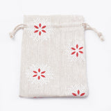 50 pc Polycotton(Polyester Cotton) Packing Pouches Drawstring Bags, with Printed Snowflake, Old Lace, 14x10cm