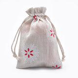 50 pc Polycotton(Polyester Cotton) Packing Pouches Drawstring Bags, with Printed Snowflake, Old Lace, 14x10cm