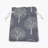 50 pc Polycotton(Polyester Cotton) Packing Pouches Drawstring Bags, with Printed Tree, Gray, 14x10cm