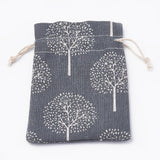 50 pc Polycotton(Polyester Cotton) Packing Pouches Drawstring Bags, with Printed Tree, Gray, 14x10cm