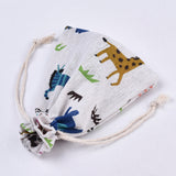 50 pc Polycotton(Polyester Cotton) Packing Pouches Drawstring Bags, with Animal Printed, Colorful, 13.7x10cm