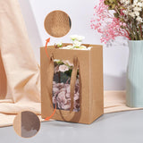 15 pc Flower Bouquet Paper Gift Bags, Portable Kraft Paper Tote Shopping Bag, with PVC Transparent Window and Handles, Party Gift Wrapping Bags, Rectangle, Tan, 15x10x20cm