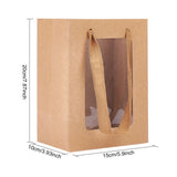 15 pc Flower Bouquet Paper Gift Bags, Portable Kraft Paper Tote Shopping Bag, with PVC Transparent Window and Handles, Party Gift Wrapping Bags, Rectangle, Tan, 15x10x20cm