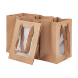 15 pc Flower Bouquet Paper Gift Bags, Portable Kraft Paper Tote Shopping Bag, with PVC Transparent Window and Handles, Party Gift Wrapping Bags, Rectangle, Tan, 15x10x20cm