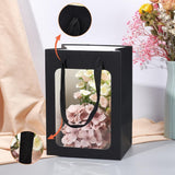 10 pc Flower Bouquet Paper Gift Bags, Portable Kraft Paper Tote Shopping Bag, with PVC Transparent Window and Handles, Party Gift Wrapping Bags, Rectangle, Black, 18x13x25cm