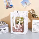 10 pc Flower Bouquet Paper Gift Bags, Portable Kraft Paper Tote Shopping Bag, with PVC Transparent Window and Handles, Party Gift Wrapping Bags, Rectangle with Marble Pattern, WhiteSmoke, 18x13x25cm