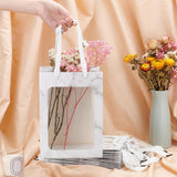 10 pc Flower Bouquet Paper Gift Bags, Portable Kraft Paper Tote Shopping Bag, with PVC Transparent Window and Handles, Party Gift Wrapping Bags, Rectangle with Marble Pattern, WhiteSmoke, 18x13x25cm