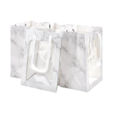 10 pc Flower Bouquet Paper Gift Bags, Portable Kraft Paper Tote Shopping Bag, with PVC Transparent Window and Handles, Party Gift Wrapping Bags, Rectangle with Marble Pattern, WhiteSmoke, 18x13x25cm