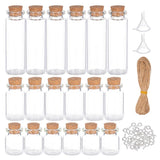 1 Box Glass Jar Glass Bottles Kits, with Cork Stopper, Iron Screw Eye Pin Peg Bails, Jute Twine, Jute String, Plastic Funnel Hopper, Clear, Bottle: 24pcs/box