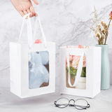 10 pc Kraft Paper Bags with Handle, with Cord Handles and Rectangle Window, for Retail Shopping Bag, Merchandise Bag, Gift and Party Bag, Rectangle, White, 20x15x0.4cm, Unfold: 20x15x10cm, Window: 14x9cm