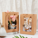 10 pc Kraft Paper Bags with Handle, with Cord Handles and Rectangle Window, for Retail Shopping Bag, Merchandise Bag, Gift and Party Bag, Rectangle, BurlyWood, 20x15x0.4cm, Unfold: 20x15x10cm, Window: 14x9cm