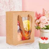 10 pc Kraft Paper Bags with Handle, with Cord Handles and Rectangle Window, for Retail Shopping Bag, Merchandise Bag, Gift and Party Bag, Rectangle, BurlyWood, 20x15x0.4cm, Unfold: 20x15x10cm, Window: 14x9cm