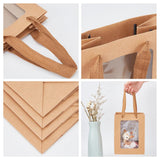 10 pc Kraft Paper Bags with Handle, with Cord Handles and Rectangle Window, for Retail Shopping Bag, Merchandise Bag, Gift and Party Bag, Rectangle, BurlyWood, 20x15x0.4cm, Unfold: 20x15x10cm, Window: 14x9cm