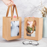 10 pc Kraft Paper Bags with Handle, with Cord Handles and Rectangle Window, for Retail Shopping Bag, Merchandise Bag, Gift and Party Bag, Rectangle, BurlyWood, 20x15x0.4cm, Unfold: 20x15x10cm, Window: 14x9cm