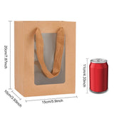 10 pc Kraft Paper Bags with Handle, with Cord Handles and Rectangle Window, for Retail Shopping Bag, Merchandise Bag, Gift and Party Bag, Rectangle, BurlyWood, 20x15x0.4cm, Unfold: 20x15x10cm, Window: 14x9cm