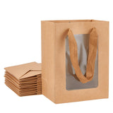 10 pc Kraft Paper Bags with Handle, with Cord Handles and Rectangle Window, for Retail Shopping Bag, Merchandise Bag, Gift and Party Bag, Rectangle, BurlyWood, 20x15x0.4cm, Unfold: 20x15x10cm, Window: 14x9cm