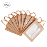 10 pc 10 Packs Brown Kraft Paper Gift Bags with Window 25x18x13cm Paper Shopping Bags Retail Bags for Party Favor Storage, Flower Stroage, Food Storage and More