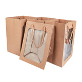 10 pc 10 Packs Brown Kraft Paper Gift Bags with Window 25x18x13cm Paper Shopping Bags Retail Bags for Party Favor Storage, Flower Stroage, Food Storage and More