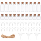 1 Box Glass Jar Glass Bottles Bead Containers, with Iron Screw Eye Pin Peg Bails, Jute Twine, Plastic Funnel Hopper, Clear, Glass Bottle: 20pcs