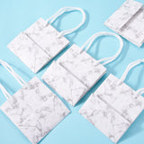 10 pc Marble Pattern Paper Gift Shopping Bags, with Handle, for Wedding Birthday Baby Shower Recycled Bag, Rectangle, White, 12x11x1cm