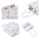 10 pc Marble Pattern Paper Gift Shopping Bags, with Handle, for Wedding Birthday Baby Shower Recycled Bag, Rectangle, White, 12x11x1cm