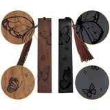 CRASPIRE 1 set Rosewood & African Blackwood Bookmarks Set, Laser Engraving, Rectangle, Butterfly Pattern, 148x25mm, 2pcs/set