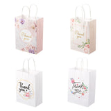 1 Set Cheriswelry 24Pcs 4 Style Rectangle with Word Thanks You Kraft Paper Bags, with Handles, for Gift & Shopping Bags, Flower Pattern, 21.5x14.9x0.05cm, 6pcs/style, 4 style, 24pcs