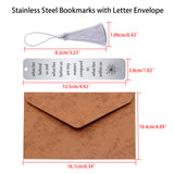 3Pcs Stainless Steel Bookmarks, Cardboard Box, Nylon Tassel Big Pendant Decorations, Stainless Steel Color, 125x26mm, 1pc/style