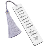 3Pcs Stainless Steel Bookmarks, Cardboard Box, Nylon Tassel Big Pendant Decorations, Stainless Steel Color, 125x26mm, 1pc/style