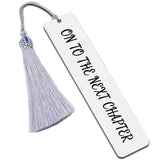 3Pcs Stainless Steel Bookmarks, Cardboard Box and Nylon Tassel Big Pendant Decorations, Stainless Steel Color, 125x26mm, 1pc/style