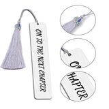 3Pcs Stainless Steel Bookmarks, Cardboard Box and Nylon Tassel Big Pendant Decorations, Stainless Steel Color, 125x26mm, 1pc/style