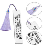 2Pcs 2 Style Stainless Steel Bookmarks, Rectangle, with Nylon Tassel Big Pendant Decorations, Stainless Steel Color, 80~125x10.5~26mm, 1pc/style