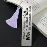 2Pcs 2 Style Stainless Steel Bookmarks, Rectangle, with Nylon Tassel Big Pendant Decorations, Stainless Steel Color, 80~125x10.5~26mm, 1pc/style