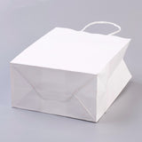 12 pc Pure Color Kraft Paper Bags, Gift Bags, Shopping Bags, with Paper Twine Handles, Rectangle, White, 15x11x6cm