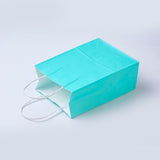 12 pc Pure Color Kraft Paper Bags, Gift Bags, Shopping Bags, with Paper Twine Handles, Rectangle, Cyan, 15x11x6cm