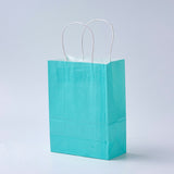 12 pc Pure Color Kraft Paper Bags, Gift Bags, Shopping Bags, with Paper Twine Handles, Rectangle, Cyan, 15x11x6cm