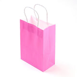 10 pc Pure Color Kraft Paper Bags, Gift Bags, Shopping Bags, with Paper Twine Handles, Rectangle, Hot Pink, 21x15x8cm