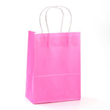 10 pc Pure Color Kraft Paper Bags, Gift Bags, Shopping Bags, with Paper Twine Handles, Rectangle, Hot Pink, 21x15x8cm