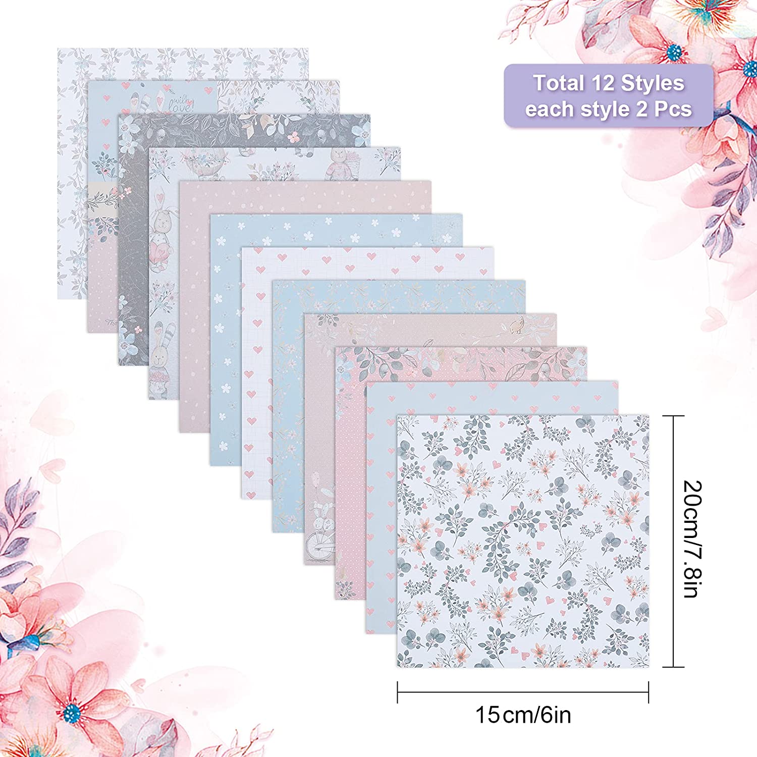 12 pcs 6inch Winter Printed Scrapbooking Paper Pack for Card