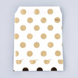 100 pc Polka Dot Pattern Eco-Friendly Kraft Paper Bags, Gift Bags, Shopping Bags, Rectangle, Gold, 18x13x0.01cm