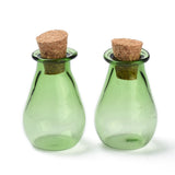 10 pcs Glass Cork Bottles Ornament, Glass Empty Wishing Bottles, DIY Vials for Pendant Decorations, Light Green, 15.5x28mm