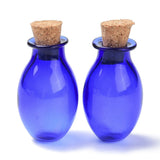 10 pcs Oval Glass Cork Bottles Ornament, Glass Empty Wishing Bottles, DIY Vials for Pendant Decorations, Blue, 15.5x26~30mm