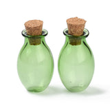 10 pcs Oval Glass Cork Bottles Ornament, Glass Empty Wishing Bottles, DIY Vials for Pendant Decorations, Light Green, 15.5x26~30mm