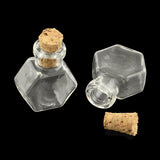 100 pcs Hexagon Glass Bottle for Bead Containers, with Cork Stopper, Wishing Bottle, Clear, 25x20x11mm, Hole: 6mm, Bottleneck: 9.5~10mm in diameter, Capacity: 1.5ml(0.05 fl. oz)