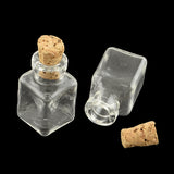 100 pcs Cuboid Glass Bottle for Bead Containers, with Cork Stopper, Wishing Bottle, Clear, 25x14x14mm, Hole: 6mm, Bottleneck: 9.5mm in diameter, Capacity: 2ml(0.06 fl. oz)