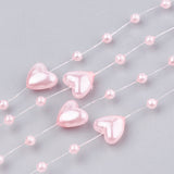 1 Roll Plastic Imitation Pearl Beaded Trim Garland Strand, Great for Door Curtain, Wedding Decoration DIY Material, Heart and Round, Pink, 9x9mm and 3mm, about 60m/roll