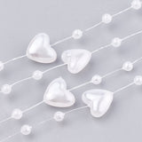 1 Roll Plastic Imitation Pearl Beaded Trim Garland Strand, Great for Door Curtain, Wedding Decoration DIY Material, Heart and Round, White, 9x9mm and 3mm, about 60m/roll