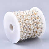 1 Roll Plastic Imitation Pearl Beaded Trim Garland Strand, Great for Door Curtain, Wedding Decoration DIY Material, with Rhinestone, Flower, Floral White, 12x4.5mm, 10yards/roll