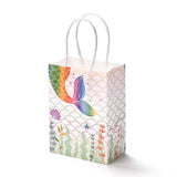 12 pc Rectangle Foldable Creative Kraft Paper Gift Bag, with Handle, Wedding Favor Bag, Mermaid Pattern, 15x11x0.15cm