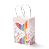 12 pc Rectangle Foldable Creative Kraft Paper Gift Bag, with Handle, Wedding Favor Bag, Mermaid Pattern, 15x11x0.15cm